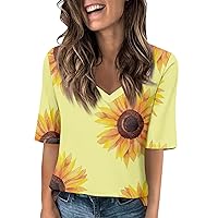 Blouses for Women, Womens V Neck T-Shirts Half Sleeve Tops Printed Casual Floral Business Work Shirt, S, 3XL