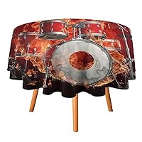 Rock Roll Drums Flame Drummer Skull Round Tablecloth Washable Table Cover with Dust-Proof Wrinkle Resistant for Restaurant Picnic 19.99