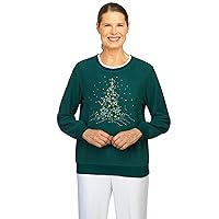 Alfred Dunner Womens Petite Christmas Tree Center Top