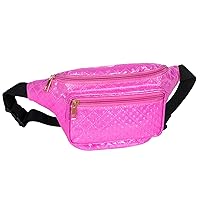 Geestock Fanny Packs for Women Holographic Bags, Rave PVC Waterproof Reflective Belt Bag, Fashion Waist Bag with Adjustable Belt, Glitter Fanny Pack for Swimming, Running, Hot Pink
