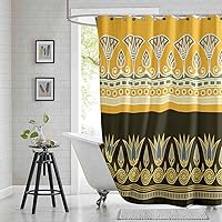Lotus Stone Shower Curtain Set Egyptian National Yellow and Dark Bathroom Curtains Polyester Fabric Waterproof Bath Curtains Decor 66