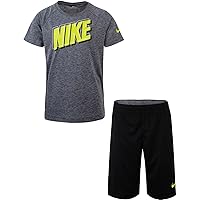 Nike Boy`s Dri-Fit T-Shirt & Shorts 2 Piece Set (Habanero Red(76E908-R6P)/Grey
