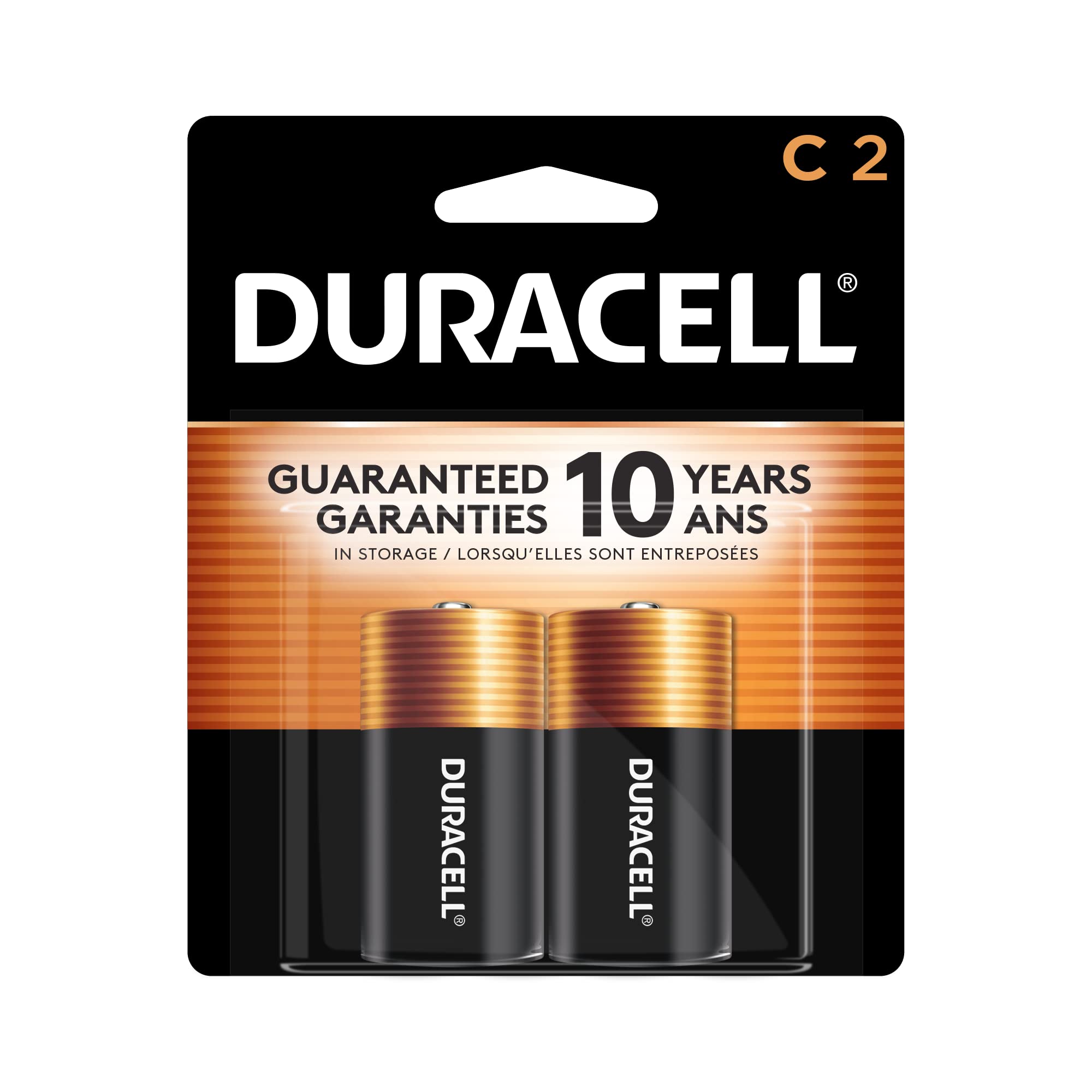 Duracell Coppertop C Batteries, 2 Count Pack, C Battery with Long-lasting Power, All-Purpose Alkaline C Battery for Household and Office Devices