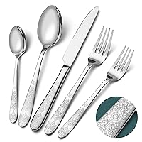 40 Piece Flatware Set, Service for 8, EIUBUIE Premium Stainless Steel Cutlery Set, Mirror Polished Silverware Sets with Pattern Handle, Modern Kitchen Eating Utensils Set