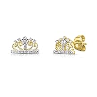 Natalia Drake 1/10 Cttw Diamond Tiara Crown Stud Earrings for Women in Sterling Silver (H-I /I1-I2)
