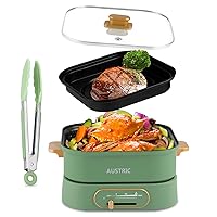 2 In 1 Electric Shabu Shabu Pot 3.5L with Removable Grill Pan, Non-Srick Electric Hot Pot with Slide Power Control, Multi Cooker with Tempered Glass Lid for Frying,Grilling,BBQ | (Green)