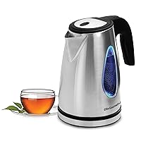 Elite Gourmet EKT-1271 Ultimate 1.7 Liter Electric Kettle – Stainless Steel Design & Cordless 360° Base, Stylish Blue LED Interior, Handy Auto Shut-Off Function – Quickly Boil Water For Tea & More
