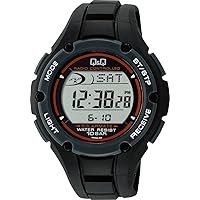 Citizen Q&Q MHS6-300 Men's Digital Wristwatch, Radio, Solar, Waterproof, Date, Urethane Strap, Black, Black, Watch
