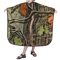 Children Hairdresser Apron With Adjustable Snap Closure Camo-Hunting-Tree 39x47 Inch Barber Cape Kids Hair Cutting Cape For Salon And Home