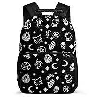 Skull Cat Moon Gothic Simple Modern Backpack Adjustable Padded Strap Shoulder Bag Printed Daypack 16 Inches