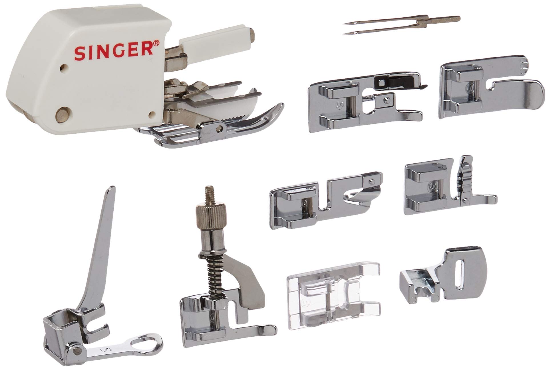 SINGER | Sewing Machine Accessory Kit, Including 9 Presser Feet, Twin Needle, and Case, Clear - Sewing Made Easy
