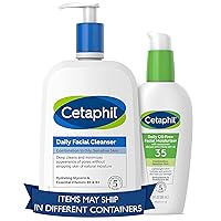 Cetaphil Daily Cleanser and SPF Kit, Daily Facial Cleanser (20 oz) + Oil Free Face Moisturizer with SPF 35 (3 oz) Fragrance Free, For Dry, Combination, Sensitive Skin, Hypoallergenic, Non-Comedogenic