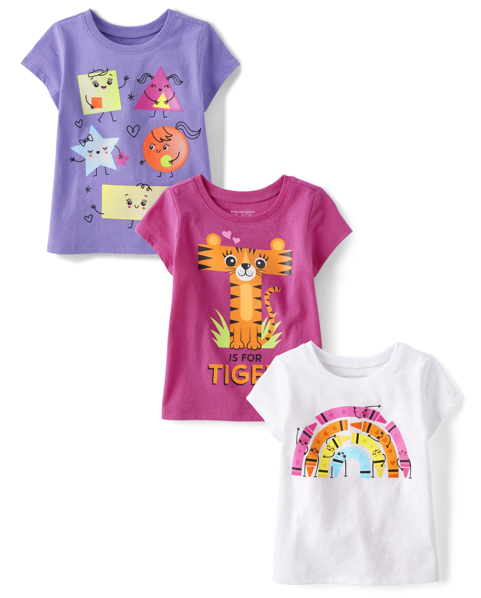 The Children's Place Toddler Girls 3-Pack Short Sleeve Graphic T-Shirt