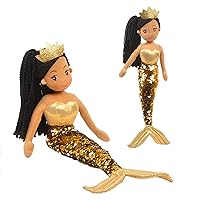 Linzy Toys, Kristal Mermaid with Reversible Sequin Tail, Soft Plush Mermaid Doll, Gold, 18