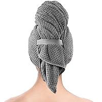 Microfiber Hair Towel Wrap, Super Absorbent & Quick Drying Hair Wrap, 39x24 Super Soft Hair Turban Towel with Elastic Strap for Long, Curly Hair