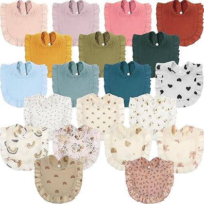 Mepase 20 Pcs Muslin Baby Bibs Cotton Adjustable Drool Teething Bibs Lap Shoulder Newborn Bibs Baby Girl Bandana Bibs for Unisex Toddler Infant Boys Girls Teething and Drooling, Assorted Styles