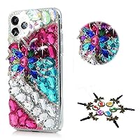 STENES Sparkle Case Compatible with T-Mobile REVVL 6 Pro 5G Case - Stylish - 3D Handmade Bling Pretty Flower Rhinestone Crystal Diamond Design Girls Women Cover - Multi Colorful