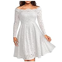 Elegant Fall Winter Plus Size Long Sleeve Lace Sexy Off The Shoulder Bodycon Midi Dress Trendy Flowy Cocktail Dress