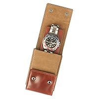 Leather Watch Pouch - Portable Watch Travel Pouch with Suede Lining and Leather Inserts, Single Travel Watch Case for Watch Lovers Gift (Brown)
