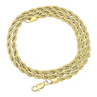 14K Gold Clad Rope Chain Necklace 4mm by 22 in. for Men and Women, Made in USA Tarnish Resistant