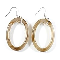 Elliptical Large Lucite Hoops in Taupe Color, Dangle 2.5 Inches