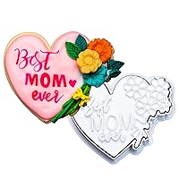 Flycalf Mother Cookie Cutter Best Mom Ever Baking Fondant Molds with Plunger Stamps Cake Decor PLA Cutter Molds Gifts for Kids Party 3.5