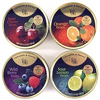 Variety Flavor Hard Candy Drops | Orange, Wild Berry, Sour Lemon, & Sour Cherry | 5.3 Ounce Tins - 4 Pack