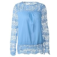 Andongnywell Women's Floral Lace Hollow Top Womens Long Sleeve T Shirt Women Casual Lace Tops Loose Tunic Blouse Shirts