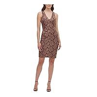GUESS Womens Maroon Floral Sleeveless V Neck Short Cocktail Body Con Dress 14