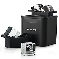 Berlinzo Premium Clear Ice Cube Maker [2024 Upgraded] Large 2.1-inch Crystal Clear Ice Maker for Whiskey Cocktail - Easy-to-Remove Ice Cubes Mold - Storage Bag & Silicone Inserts, Black 4 cubes