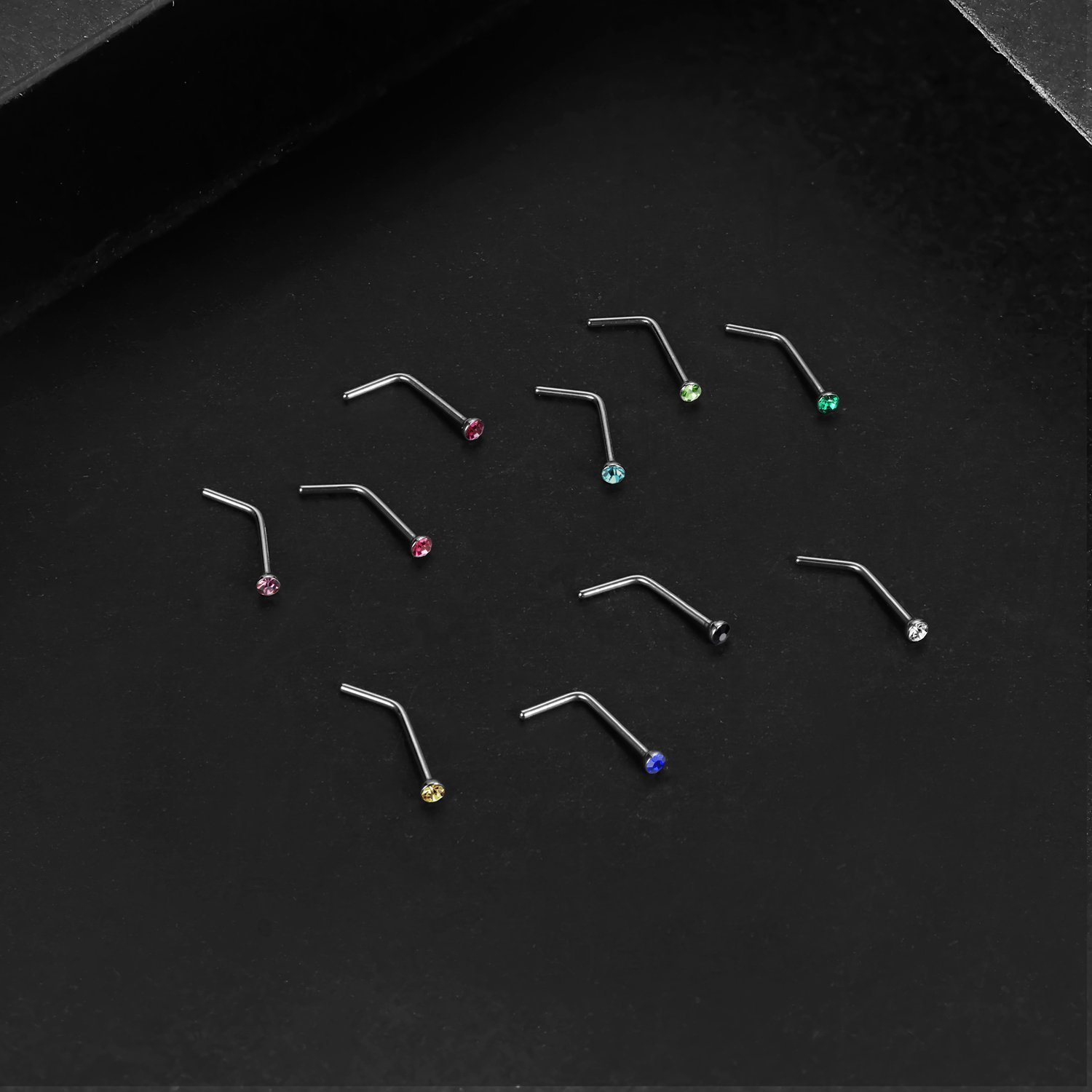 Charisma Small Nose Studs Stainless Steel Curved Nose Stud Bend L Shape Colorful Nose Ring Screw Piercing Jewelry Tiny Bone Studs for Women Men Hypoallergenic 20G