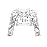 Girls Glittery Sequined Blazer Bolero Shrug Cardigan Top Shiny Jacket for Wedding Party Dress Coat Prom Dance Costume