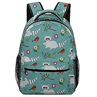 Raccoons and Birds Travel Laptop Backpack Casual Daypack with Mesh Side Pockets for Book Shopping Work