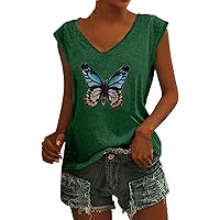 Off The Shoulder Tops for Women Long Sleeve Sexy Fashion Women's Colorful Butterfly Print V Neck Cap Sleeve Lo
