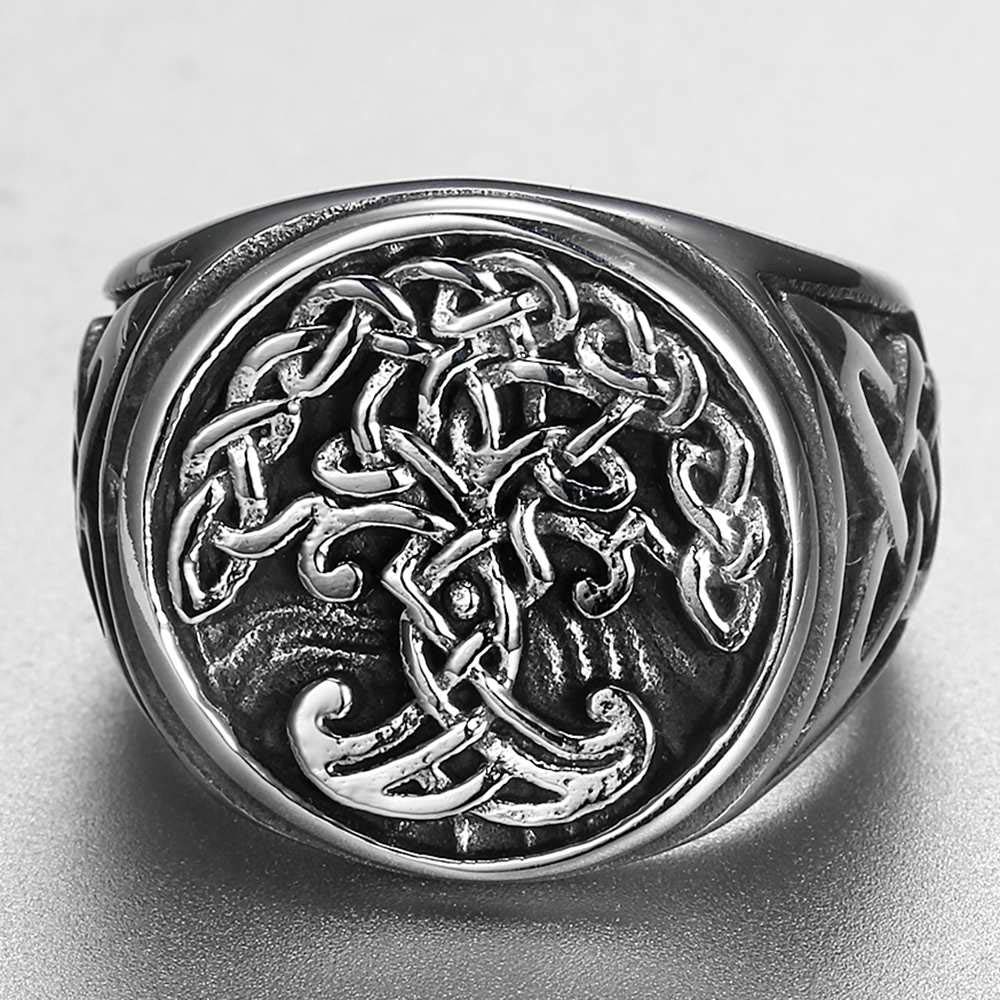 Jude Jewelers Stainless Steel Antique Vintage Celtic Knot Tree of Life Round Signet Biker Cocktail Party Ring