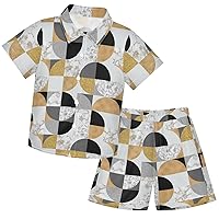 visesunny Toddler Boys 2 Piece Outfit Button Down Shirt and Short Sets Gold Black White Marble Boy Summer Outfits