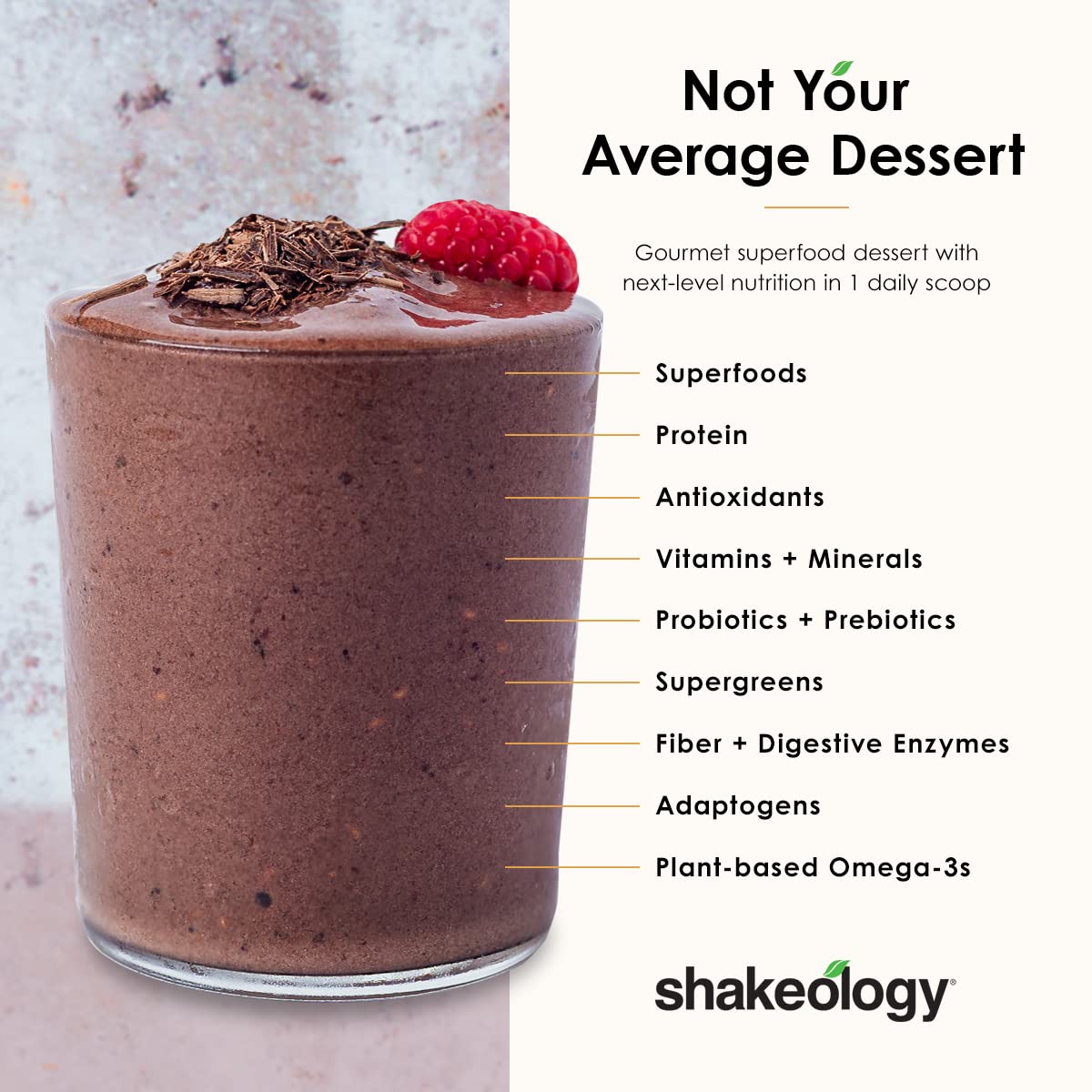 Shakeology Healthy Dessert powder, Superfood Meal Shake with Whey Protein, Probiotics, Adaptogens, and Vitamins (Chocolate, 30 day supply)