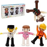 PicassoTiles Magnetic Brick and Tile Combo Set + Profession Figures, 353pcs Magnetic Brick Tile and Magnetic Tile Action Figures, 4pc Profession Character Action Figures Magnet Add-on Pretend Playset