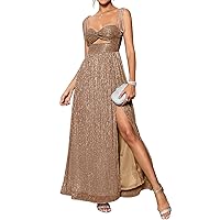 Women Sequin Twist Front Split Maxi Dress Sleeveless Evening Cocktail Party Dresses