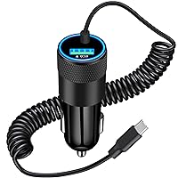 [Apple MFi Certified] iPhone 15 Fast Car Charger, Rombica 75W Dual PD&QC3.0 Power Cigarette Lighter USB-C Car Charger Adapter with 6FT Coiled Type-C Cable for iPhone 15/15 Plus/15 Pro/15 Pro Max/iPad