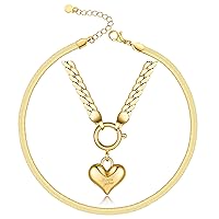 NUZON Gold Snake Chain & Love Heart Pendant Necklace