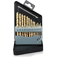 NEIKO 10038A Left-Hand Drill-Bit Set, High-Speed Steel Drills with Titanium Nitride Coating, Reverse-Twist Drill Bits, SAE Sizes, 13-Piece Set