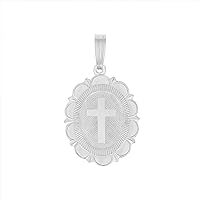 14kt Gold Filled or 925 Sterling Silver Cross Flower Oval Pendant- Stamping Pendant Necklace- Free Back Engraving Personalized Gift