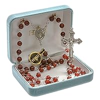 Round Genuine Red Agate Rosary Sterling Crucifix and Centerpiece