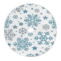 Winter Blue Snowflakes Christmas Tree Skirt 36 in White Silver Snowflake Snow Xmas Tree Skirt Large Tree Stand Mat Tree Skirts Decorations for Winter Holiday Party Home Office Tree Skirt Ornaments