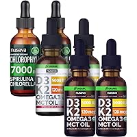Unflavored D3 K2 Drops, Strawberry Flavored D3 K2 Drops, & Chlorophyll Liquid Drops Bundle - Potent Liquid Vitamins for Heart, Joint, Energy, & Immune Support - Non-GMO, Gluten-Free, 2pk Each