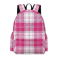Pink and White Tartan Plaid Mini Backpack Cute Shoulder Bag Small Laptop Bag Travel Daypack for Men Women