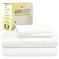 California Design Den 100% Cotton Sheets - Soft 400 Thread Count Sateen 4-Pc Bed Sheet Set, Cooling Sheets for Queen Size Bed, Deep Pockets, Bedding Sheets & Pillowcases, (Ivory)
