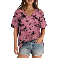 Oversized T Shirts for Women, Womens Summer Tunic Top Casual Short Sleeve Tie Dye Basic Tee Shirt 2024 Trendy Clothes