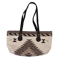 NOVICA Handmade Zapotec Wool Shoulder Bag Tote Handbag in Antique White from Mexico Grey Patterned Woven 'Natural Gems in Antique White'
